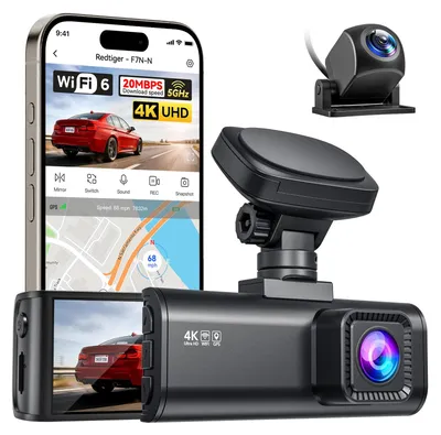 Produktbild von Dashcam Autokamera Dashcam vorne und hinten - 4K Frontkamera - WLAN 5,8 GHz - GPS - Nachtsicht - 8,1 cm Display - Parkmodus 24 Stunden