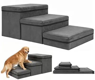 Hundetreppe mit Stauraum, faltbar, 3 Stufen, 75x40x30 cm