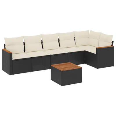 Produktbild von vidaXL 7-tlg. Garten-Sofagarnitur mit Kissen Schwarz Poly Rattan