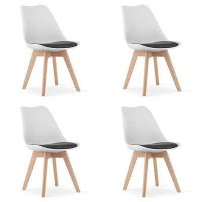 Produktbild von Home Collective 4er Set Esszimmerstuhl Stuhl Wohnzimmerstuhl 4x weiss mit schwarzem Polster mit Kunststoffbeinen in natur, bequemer & stabiler Schalenstuhl
