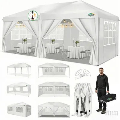 Image de Pavillon de jardin 3x6 mètres, blanc, avec 6 parois latérales, imperméable, protection UV, structure stable