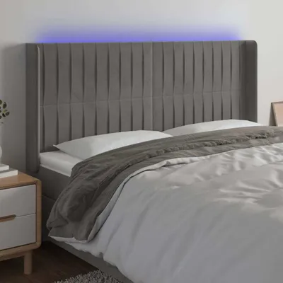 Produktbild von vidaXL LED Kopfteil Hellgrau 203x16x118/128 cm Samt - LED Kopfteil - LED Kopfteile - Kopfteil - Bett-Kopfteil