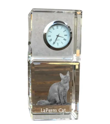 Produktbild von LaPerm Katze - Kristalluhr mit Bild, Katzenbild im Kristall, personalisierte Schreibtischuhr von Art-Dog.