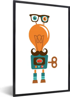 Produktbild von MuchoWow® MuchoWow® Gerahmtes Poster Roboter - Brille - Schnauzbart - Kinder - Jungen 20x30 cm - Poster mit zchwarzem Bilderrahmen - Drucken - Bilder Poster im Rahmen