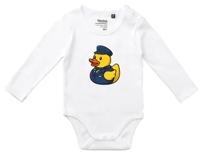 Produktbild von Huuraa Baby Body Quietscheente Stewardess Gummiente Flugbegleiterin 80 White Baumwolle Fairtrade Langarmbody Geschenkidee