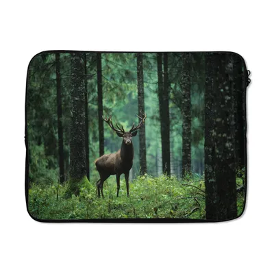 Produktbild von MuchoWow® Laptop Hülle 17 Zoll Laptoptasche Hirsche - Wald - Bäume - Tiere - Natur - Zipper - Schutzabdeckung