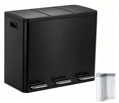 Küchenabfalleimer 54 l, 3×18 l, schwarz, Pedal, Soft-Close