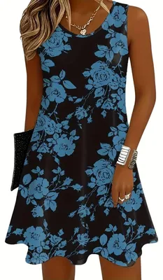 Productafbeelding van Lumoras Linnen Jurk Dames Blauw Zwart S