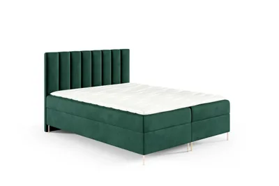 Obrázek produktu pro GUTTO skříňová pružinová postel NADIA 200 x 200 cm 2x podstavec pod postel TOPPER 5 cm  zelený velur vysoké zlaté nohy