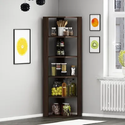 Produktbild von HOMIDEA Ayak Bileği Standı Regal – Eckregal – Regal für Büro/Wohnzimmer im modernen Design (Nussbaum)