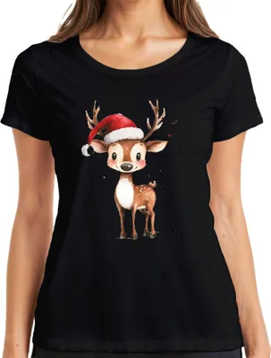 Produktbild von Weihnachtsrentier Süß Weihnachten Geschenk Kinder Santa Damen T-Shirt, Schwarz, XL