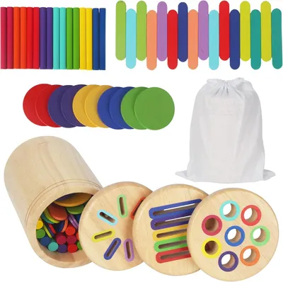 Produktbild von Montessori-Spielzeug ab 1 Jahr – 3-in-1 Holz-Lichterspielzeug für Kleinkinder im Alter von 1-2 und 3 Jahren – Farb- und Formensortierung
