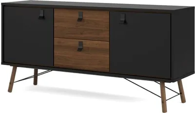 Produktbild von Rye Sideboard 2 Türen, 2 Schubladen mattschwarz, wallnuss Nachbildung.