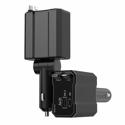 Produktbild von KFZ-Adapter, 4-in-1 Einziehbares Zigarettenanzünder USB C Adapter,66W Auto Ladegerät Schnellladegerät KFZ Ladegerät Kompatibel mit iPhone16/15/14/13