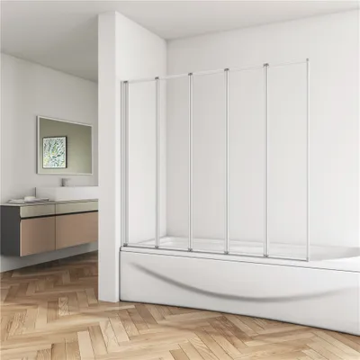 Produktbild von Duschabtrennung 120x140cm Badewannenaufsatz Faltwand Duschwand 5-teilig Trennwand