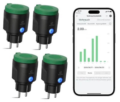 Productafbeelding van EIGHTREE ET71: Wandcontactdoos met Wi-Fi, IP44, geschikt voor buitengebruik, waterdicht, met stroommeting, compatibel met Alexa, SmartThings en Google Home, met timerfunctie en afstandsbediening