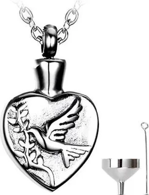 Produktbild von Luxe Ascheanhänger mit Kette für Asche, Haare oder Parfum - Gedenkschmuck mit Asfüllhilfe und Aufbewahrungstasche - Vogelherz