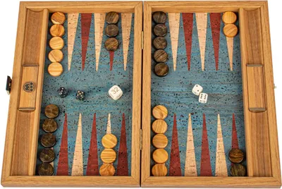 Produktbild von Manopoulos Luxus Backgammon – Türkisfarbener Naturkork – Geräuschloses Spielen (30x17 cm)