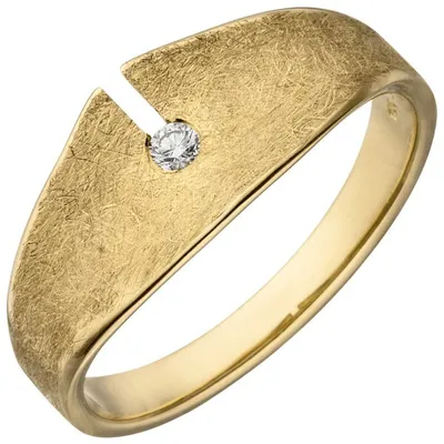 Produktbild von Gr. 58 - Damen Ring 585 Gold Gelbgold eismatt 1 Diamant Brillant 0,04ct. Diamantring