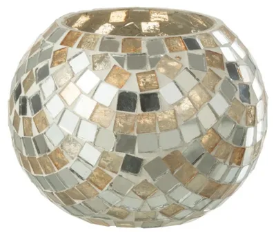 Produktbild von J-Line J-Line Teelichthalter Mosaik - Glas - Silber/Gold - Small