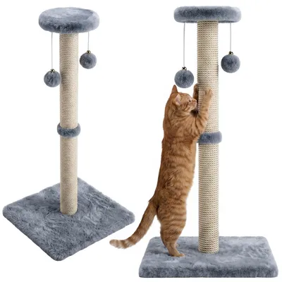 Produktbild von Kratzsäule 80 cm Kratzbaum für katze Kratzpfosten mit Plüschball Kratzstamm mit Sisalseil grau