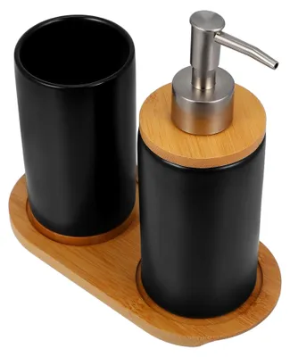Produktbild von Seifenspender-Set für das Badezimmer aus Keramik mit Zahnbürstenhalter und Becher