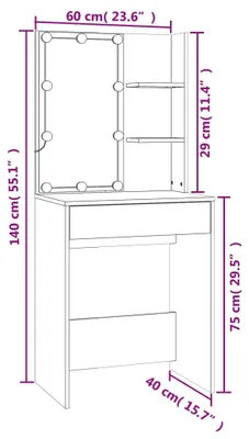 Produktbild von vidaXL LED-Schminktisch mit Schrank Sonoma-Eiche Holzwerkstoff