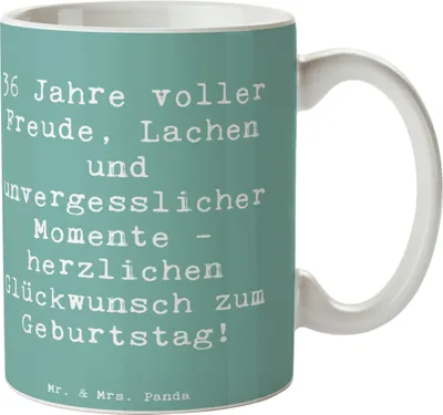 Produktbild von Mr. & Mrs. Panda Kaffeetasse Spruch 36. Geburtstag - Meeresbrise - Geschenk, haferl, Becher, Geburtstagsspruch, 36 Jahre, Happy Birthday, Kaffeebecher, Tasse, Familie