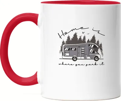 Produktbild von Camping Tasse Rot mit Spruch Home is where you park it Geschenkidee für Camper Wohnmobil Wohnwagen