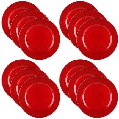 Produktbild von com-four® 12x Platzteller mit schimmerndem Rand - wiederverwendbare Unterteller - Tischdekoration - edle Dekoteller für Hochzeit, Weihnachten - Ø 33 cm Servierplatten