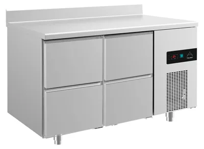 Produktbild von Gastro Kühltisch | Edelstahl | 4 Schubladen | Aufkantung | 1400 x 700 x 850 mm | -2 / +8 °C | 281 Liter