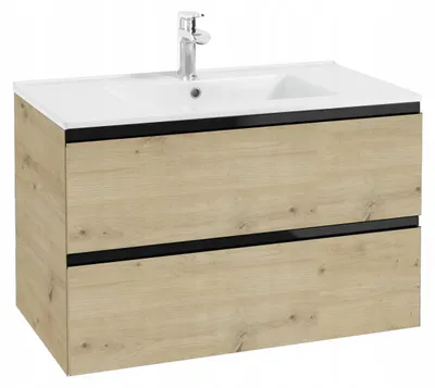 Zdjęcie produktu dla Szafka Łazienkowa Wisząca Dąb Artisan z Umywalką 80 cm Szuflady SoftClose