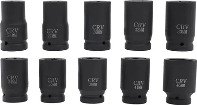 Immagine prodotto di Set di chiavi a impulsi - Set di chiavi a bussola - 10 pezzi, 24-46 mm - Acciaio Cr-Mo - Con scatola di custodia - Nero