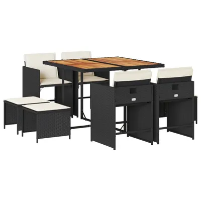 Obrázek produktu pro vidaXL 9dílný zahradní jídelní set s polštáři Black Poly Rattan