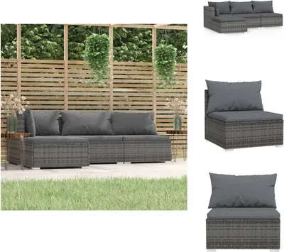 Image de vidaXL Ensemble de salon de jardin 4 pièces avec coussins Gris Poly rotin - Ensemble de meubles de jardin