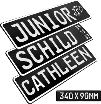Produktbild von 1x Kennzeichen Schwarz matt Junior Bobby Car Kettcar Wunschtext FUN Kennzeichen Funschild