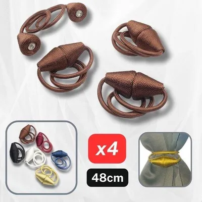 Obrázek produktu pro Unyqoos® Magnetické držáky na závěsy – sada 4 kusů, provázkové držáky 46 cm, hnědé barvy, dekorativní držáky na závěsy pro fixaci bez vrtání