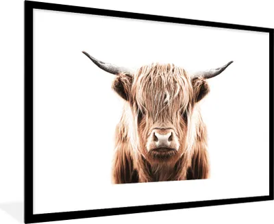 Produktbild von MuchoWow® Gerahmtes Poster Schottischer Highlander - Kuh - Stier 90x60 cm - Poster mit Schwarzem Bilderrahmen Wandposter Rahmen Foto Bilder - Wanddekoration - Fotos