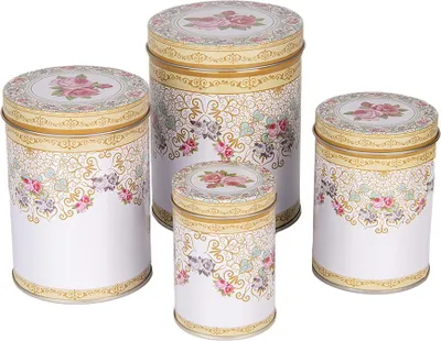 Immagine prodotto di Clayre & Eef Set di 4 contenitori Ø 11 /Ø 9 /Ø 8 /Ø 6 cm Metallo bianco