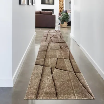 Obrázek produktu pro Koberec s geometrickým vzorem hnědo-béžový pro obývací pokoj ložnici předsíň jídelnu velikost - 80 x 300 cm