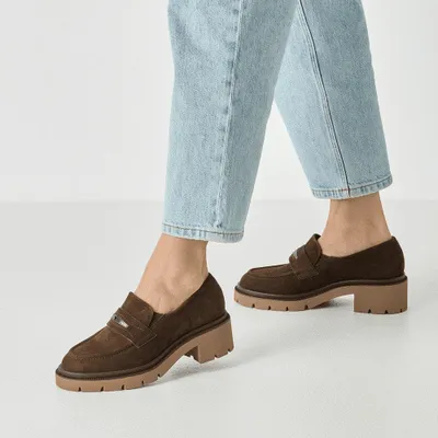 Produktbild von Tamaris Damen Loafer aus Leder, dunkelbraun, mit Blockabsatz 4,5 cm, Größe 41