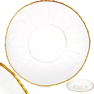 Obrázok produktu pre Sklenený zlatý tanier Plochý Plochý na večeru Občerstvenie Tanier 28 cm