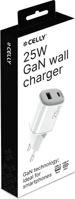 Immagine prodotto di Caricatore da casa Celly USB-A + USB-C 25 W