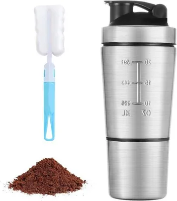Produktbild von Proteine Shaker aus Edelstahl - 700ml mit Aufbewahrungskügel und Mixball für Protein-Shakes