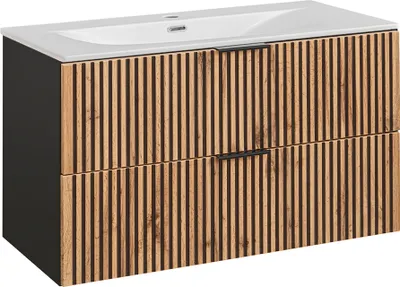 Produktbild von Waschtisch 100.2cm Gaia mit 2 Schubladen, Eichenoptik und Schwarz
