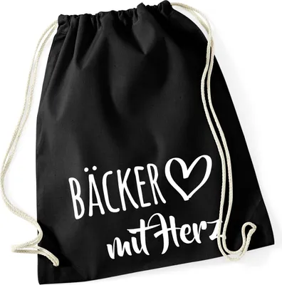 Produktbild von Huuraa Turnbeutel Bäcker mit Herz 12 Liter Black Baumwolle Rucksack Geschenkidee