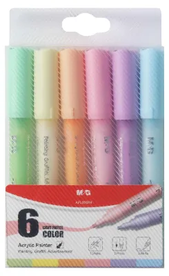 Productafbeelding van Acrylmarkeerders, 1-2mm, 6 kleuren, pastelkleuren, M&G