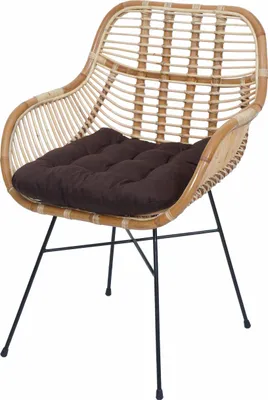 Produktbild von Esszimmerstuhl HWC-P17, Küchenstuhl Korbstuhl Rattansessel Rattanstuhl Stuhl, Kubu Rattan Metall Polster braun