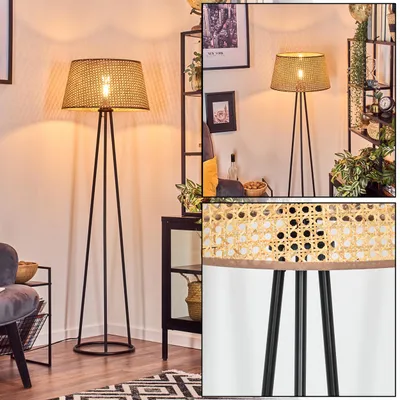 Produktbild von Varoni Stehlampe aus Metall/Wiener Geflecht/Rattan in Schwarz/Beige
