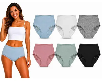 Produktbild von Damen Slips 6er Pack Baumwolle Ripp mit Spitze hoher Bund Mix2 XL